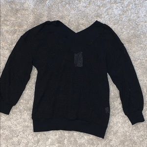 Mesh Waffle Knit V Neck Top